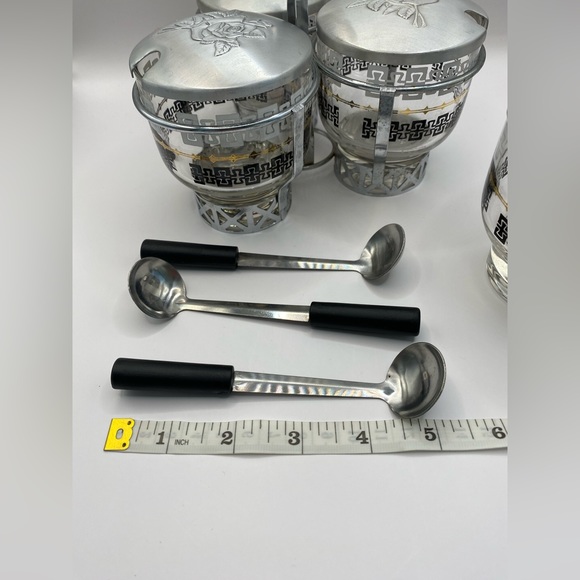 Libby Glass MCM 7pc condiment caddy set. Vintage glass w/ aluminum lids. - Picture 4 of 15